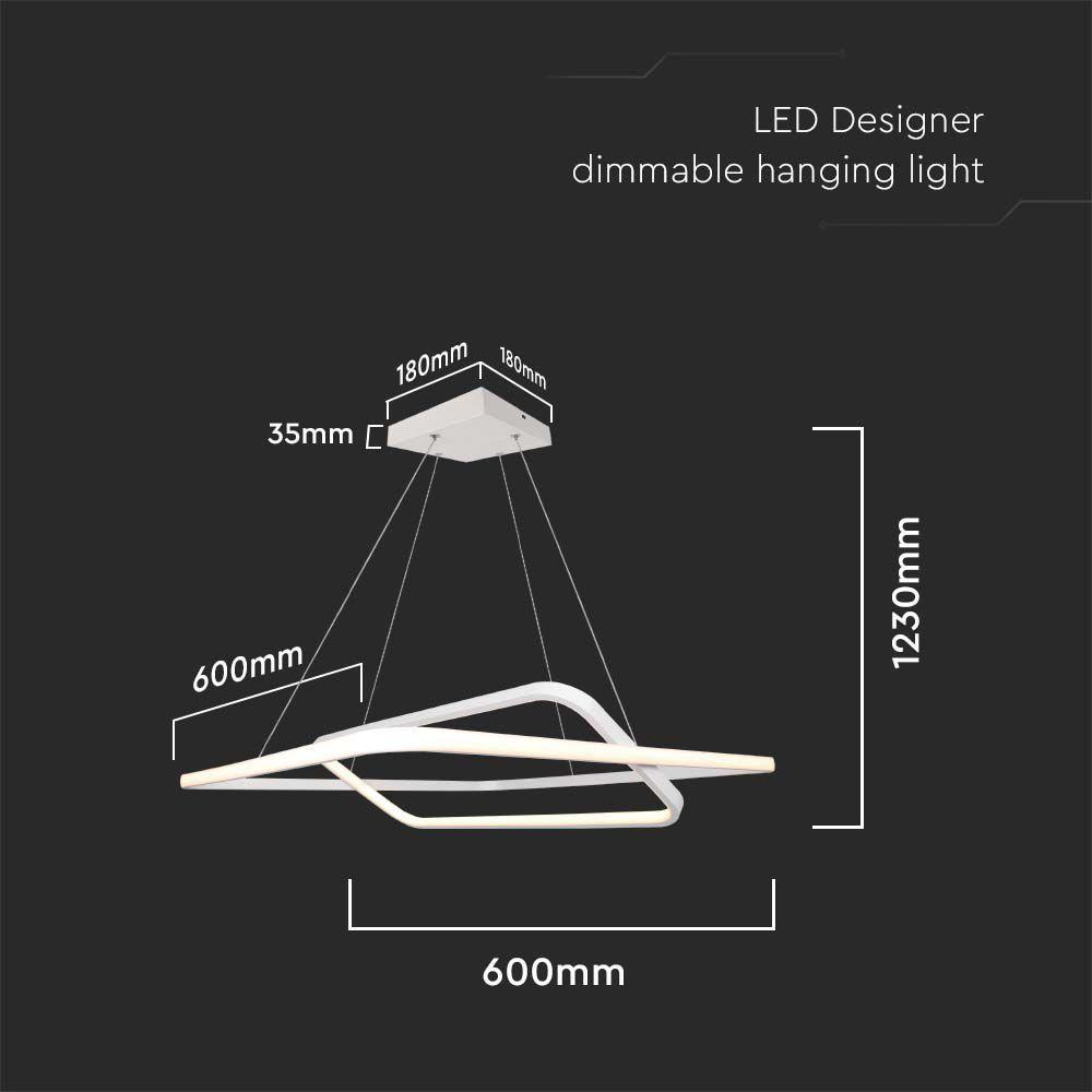 48W Metalowa lampa wisząca LED (600*600*H1200mm), Barwa: 3000K, Obudowa: Biała TRIAC, Ściemniana,   , VTAC, SKU 14988