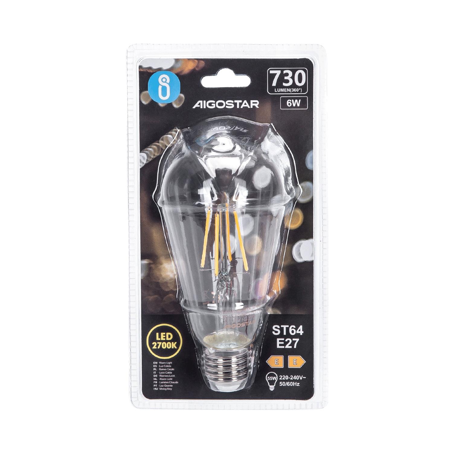 LED Filament Bulb (Clear) ST64 E27 6W