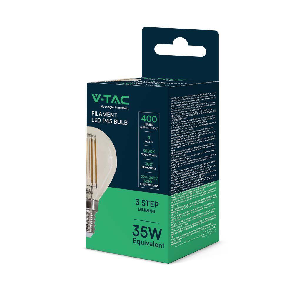 4W P45 Żarówka LED Filament, Barwa:3000K, Ściemniana - 3 stopnie, Trzonek:E14, VTAC, SKU 6846