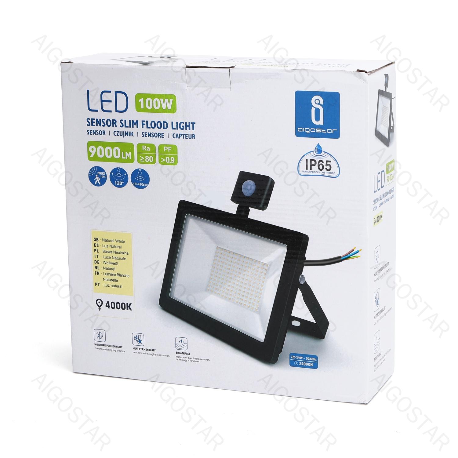 LED sensor floodlight 100W 9000lm 4000K IP65