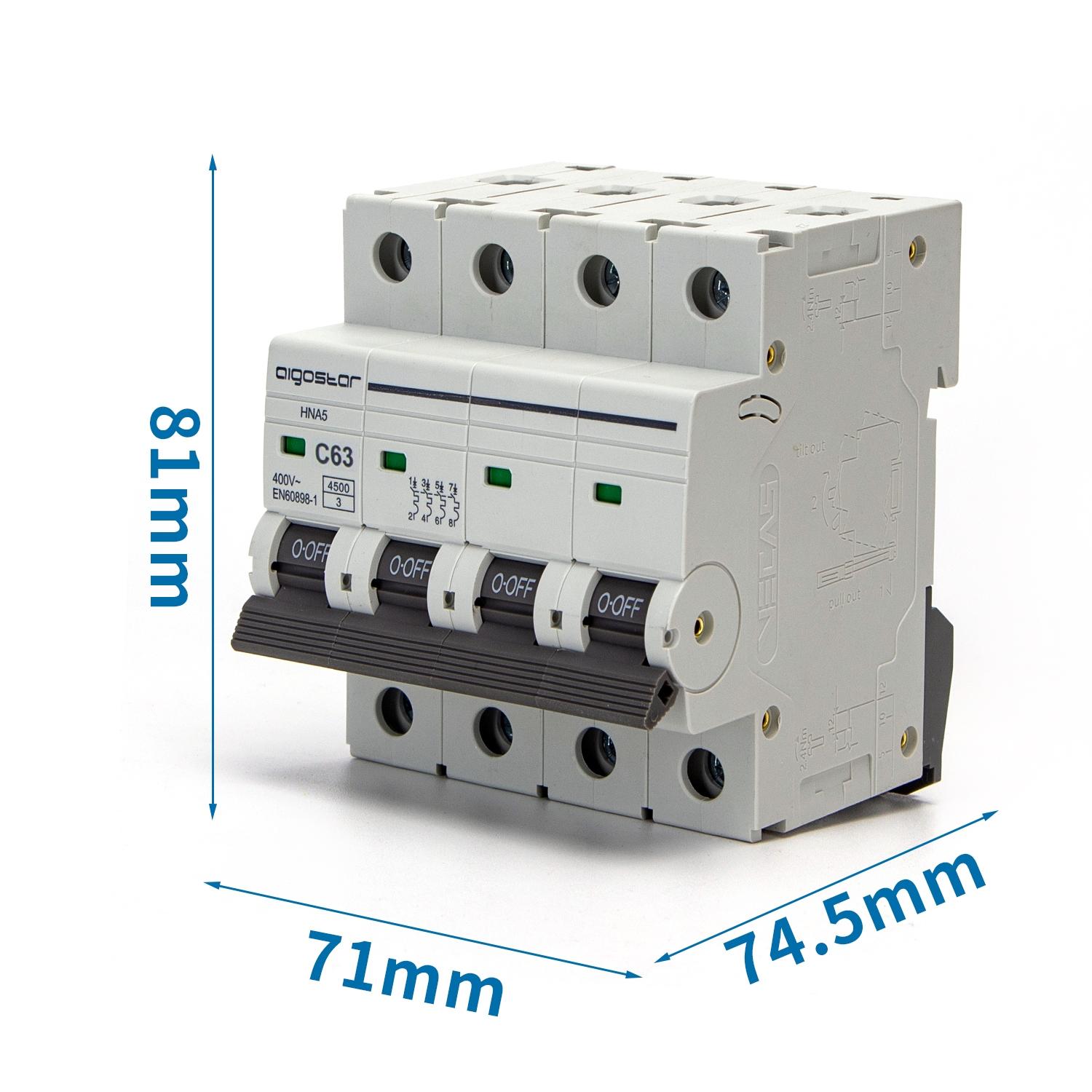 Miniature Circuit Breaker 4P 63A C CURVE Gray