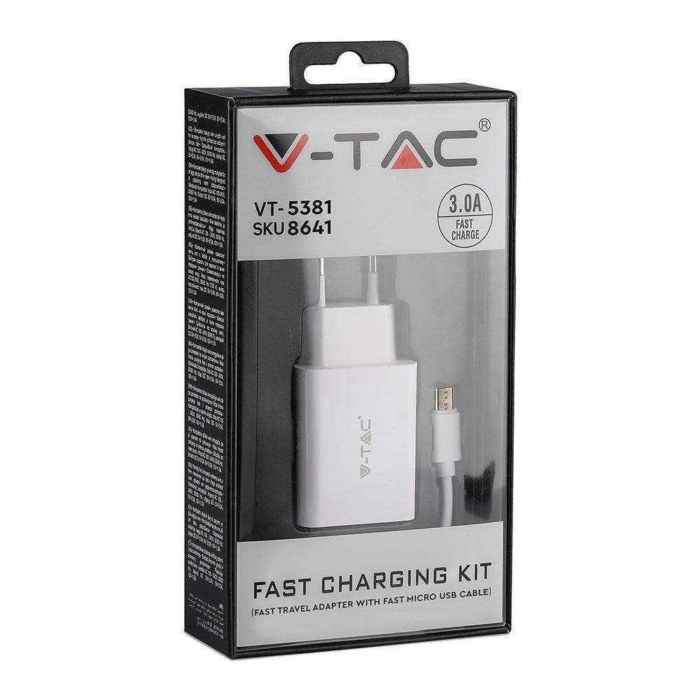 VT-5381 FAST CHARGING SET WITH TRAVEL ADAPTER & MICRO USB CABLE-WHITE