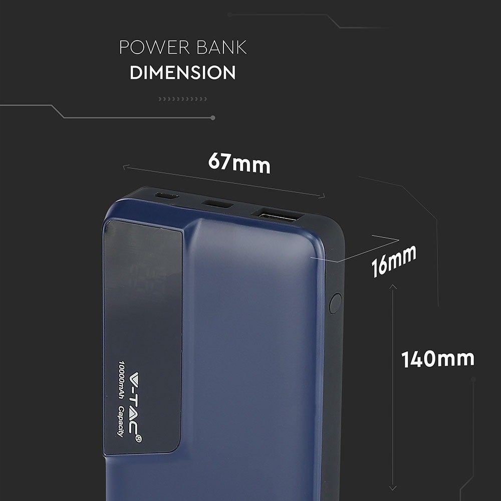 Power Bank, Litowo Polimerowy - 3.7V, 10000mAh, Niebieski, VTAC, SKU 8872