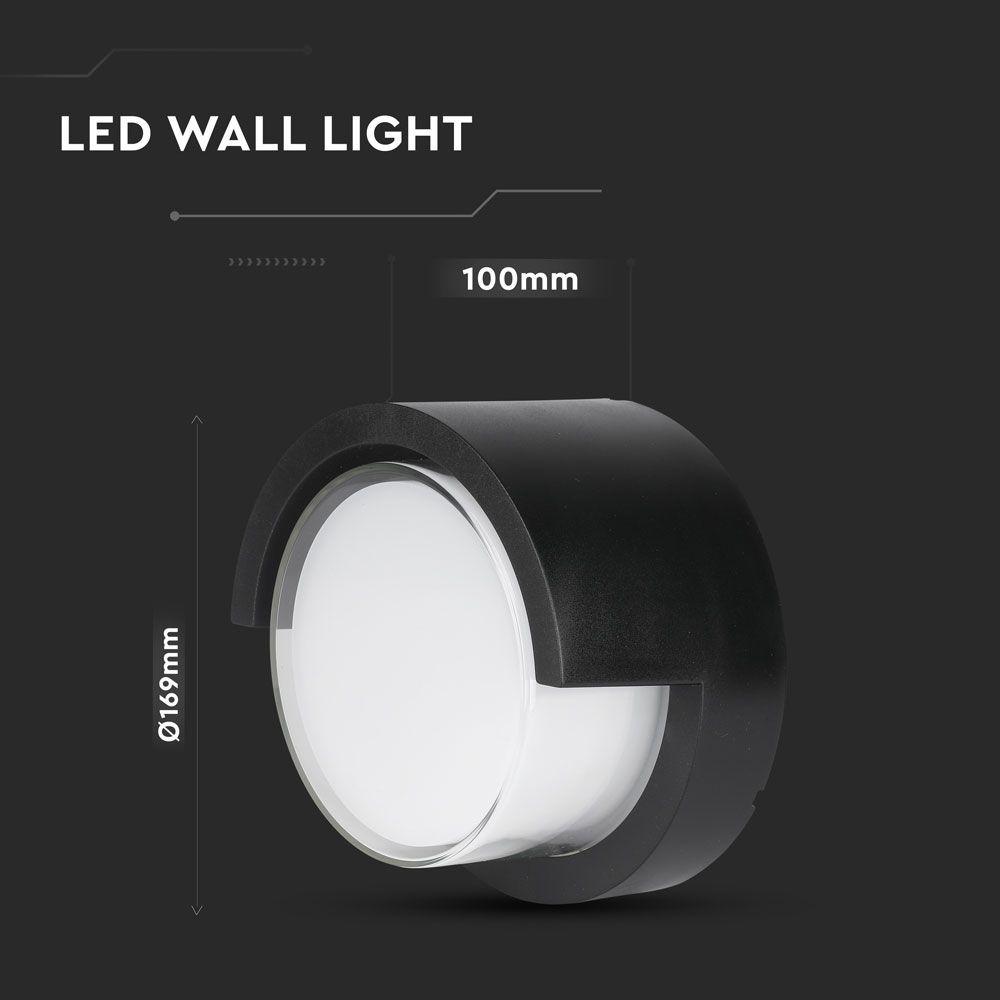 12W Lampa ścienna LED, Barwa:4000K/ Czarny, Okrągła, VTAC, SKU 218538