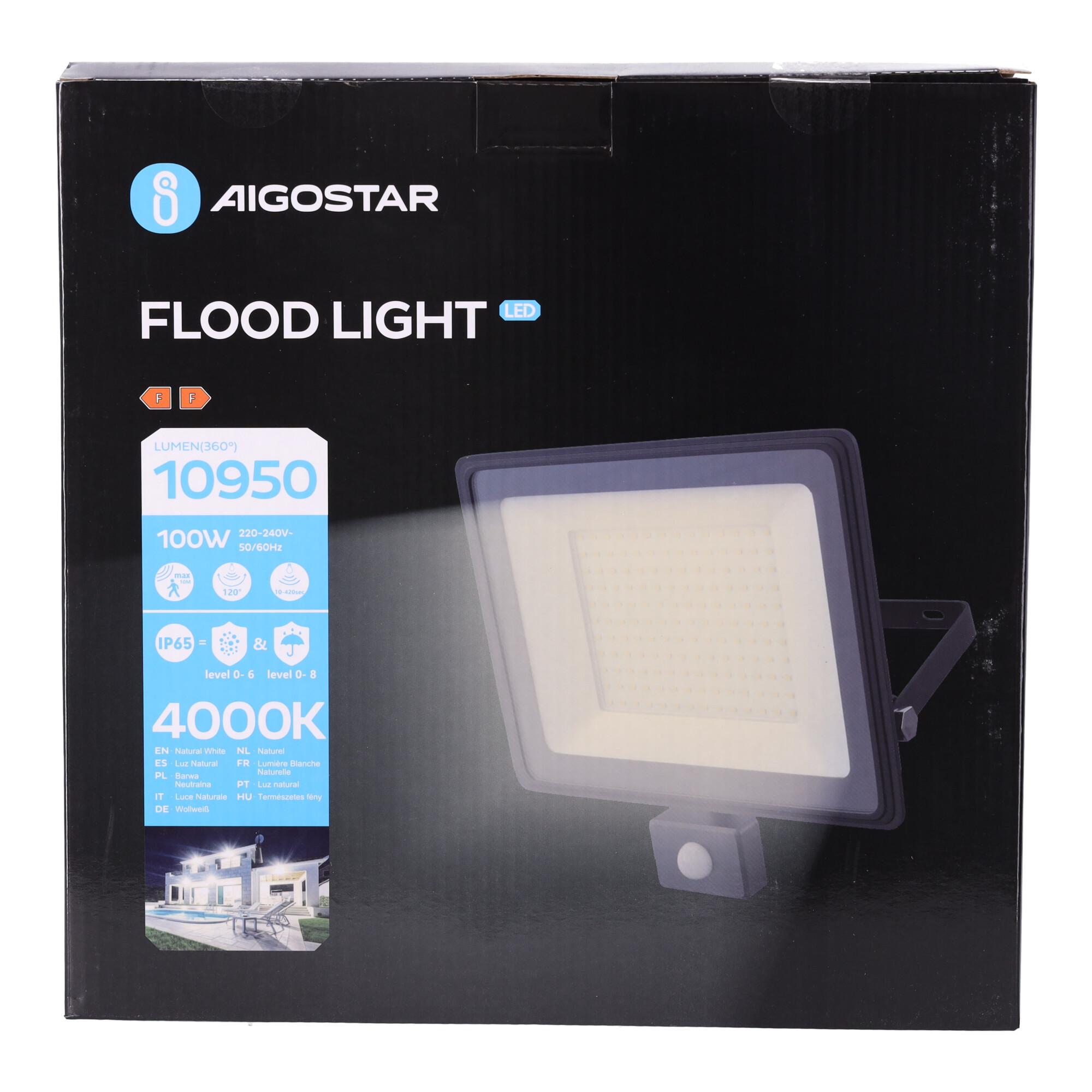 LED Slim Floodlight with Sensor Black 100W (Die-casting)