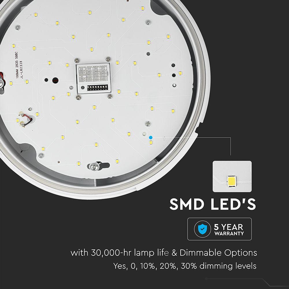 15W Plafon LED z czujnikiem mikrofalowym/ Chip SAMSUNG, Barwa:4000K, VTAC, SKU 21804