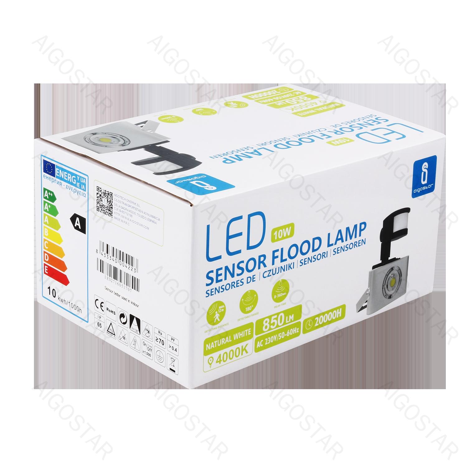 Naświetlacz LED z czujnikiem 10W 850lm 4000K IP65