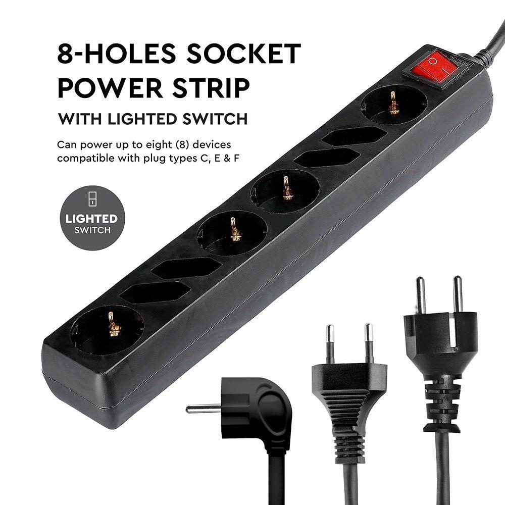 VT-1118-2 8 HOLES SOCKET WITH SWITCH(3G1.5MM2 X1.5M)-BLACK