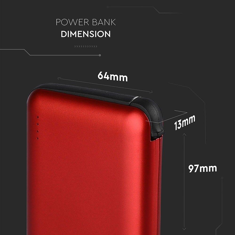 VT-3510 5000mah POWER BANK WITH LED LIGHT DISPLAY & BUILT IN CABLE(BLACK) RED