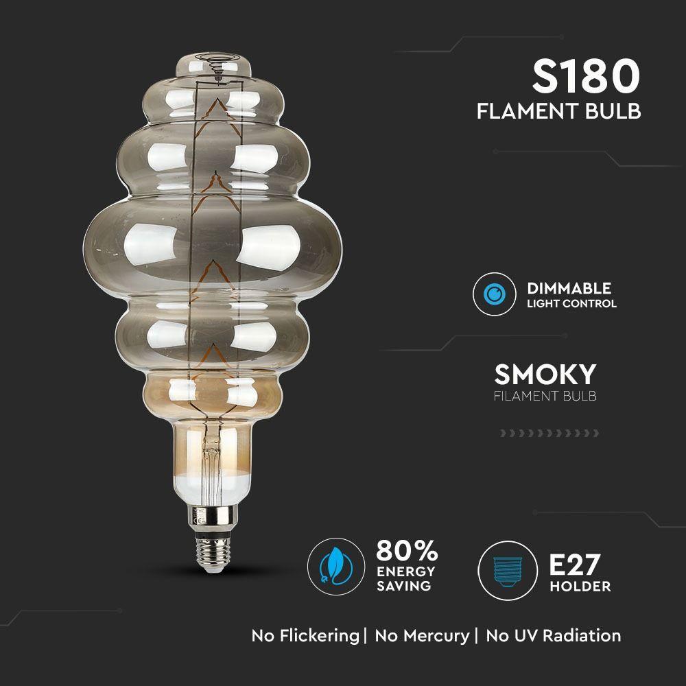 8W Żarówka dekoracyjna LED S180, Klosz: Szary, Barwa:2200K, Ściemniana, Trzonek:E27, VTAC, SKU 45671