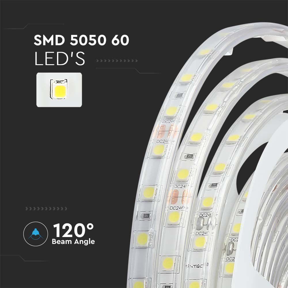 10W Taśma LED, Barwa:6400K, IP65/ Zasilanie: 24V, Rolka:5m, VTAC, SKU 212564