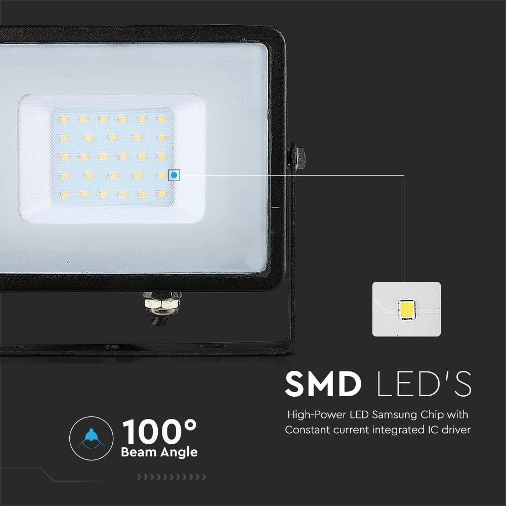 30W Naświetlacz LED SMD, Chip SAMSUNG, Przewód: 1m, Barwa:6500K, Obudowa: Czarna, VTAC, SKU 21949