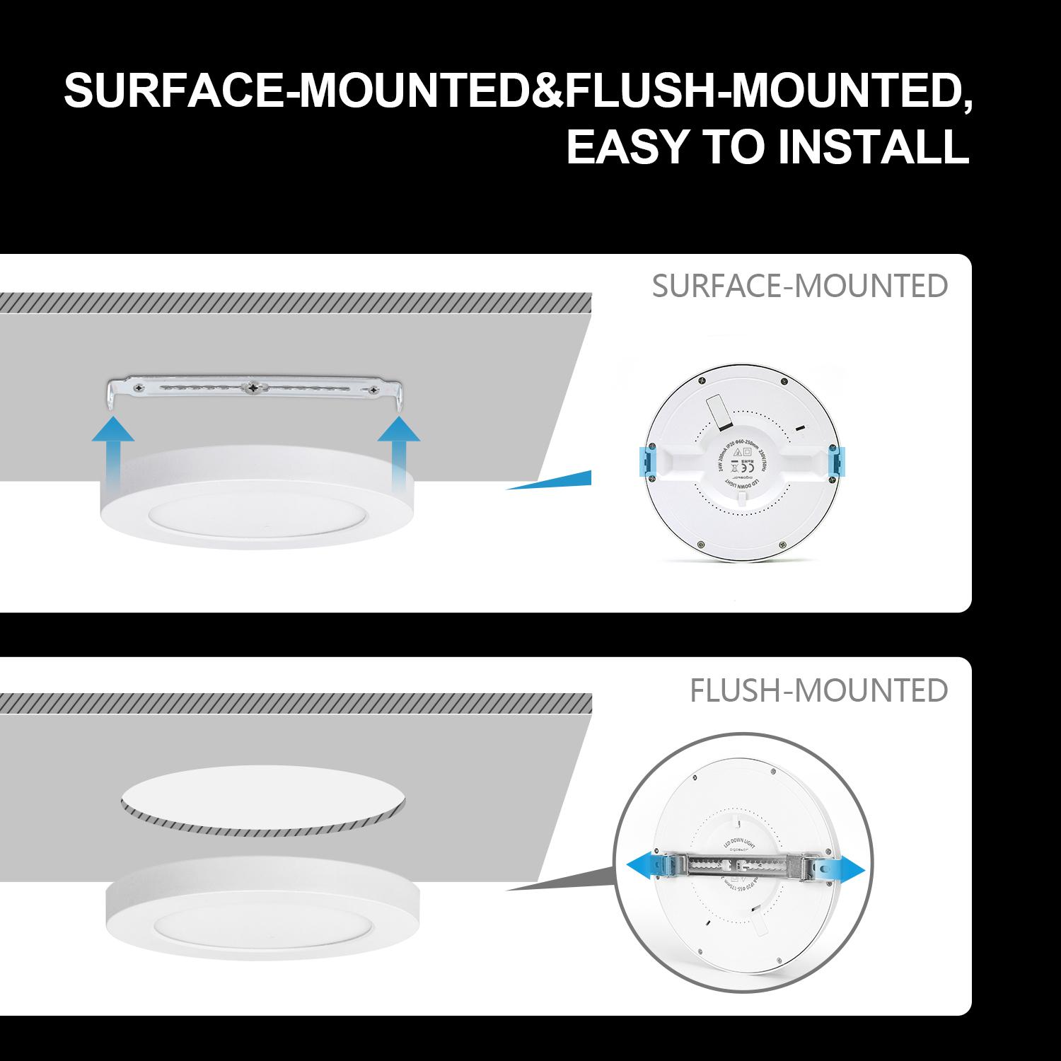 E6 LED Round Downlight 24W Adjustable Size and Color Temperature