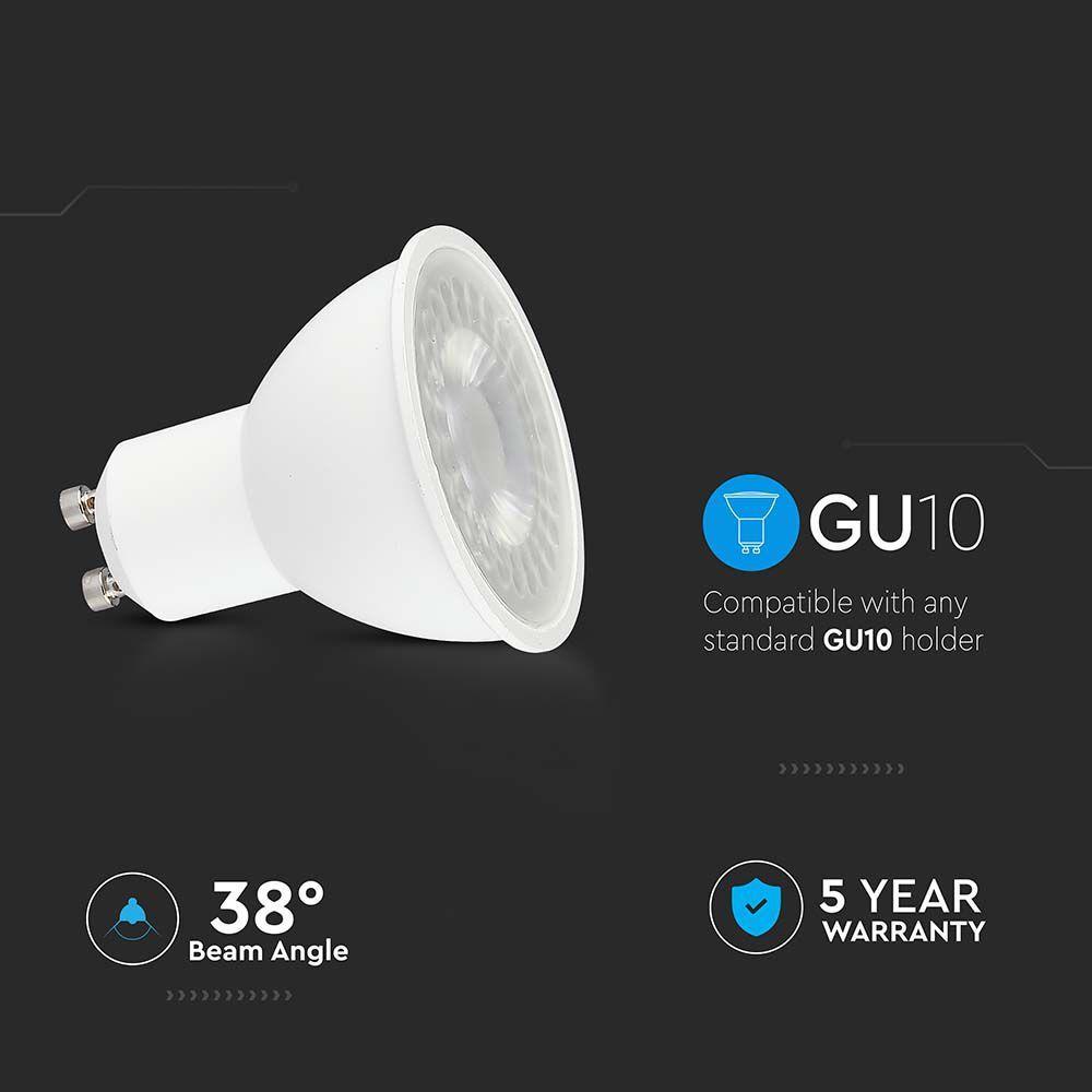 7.5W GU10 Żarówka LED, Chip SAMSUNG, Barwa:3000K, Kąt 38', Trzonek:GU10 , VTAC, SKU 21875