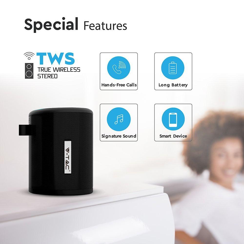 Przenośny głośnik bluetooth z funkcją TWS, AUX/USB/Slot MICRO SD/1500mAh/ Czarny, VTAC, SKU 7721