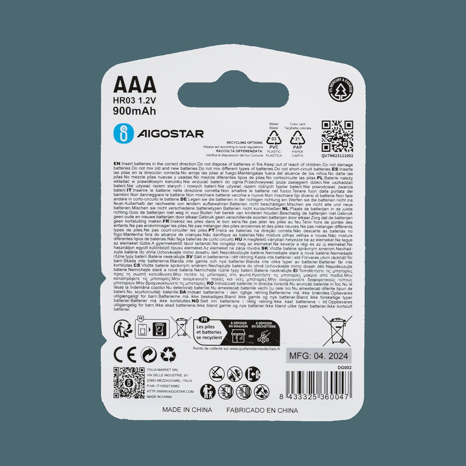 Rechargeable batteries AAA 900mAH 1.2V 2pcs