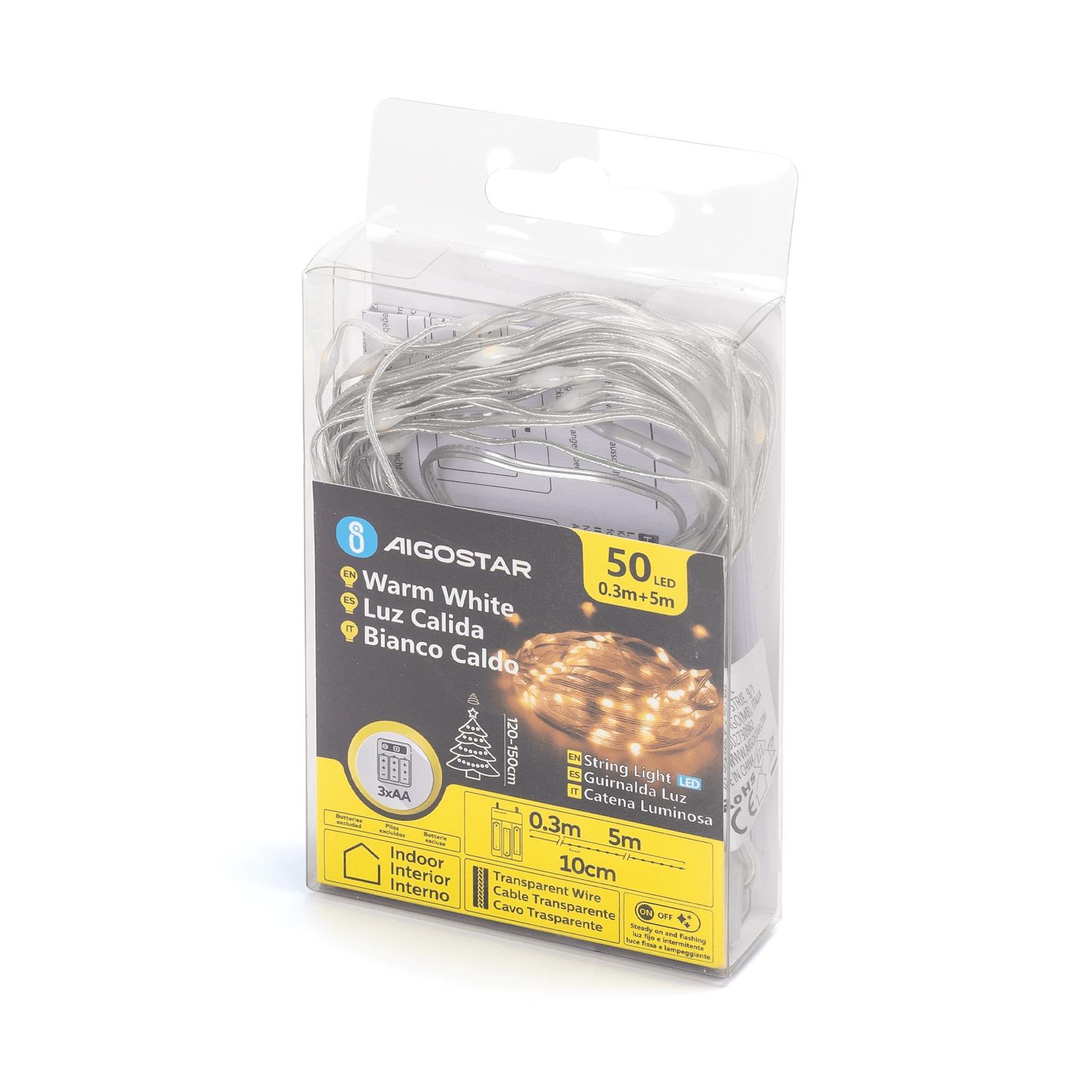 3AA battery string lights (PVC & copper), warm white, 5m