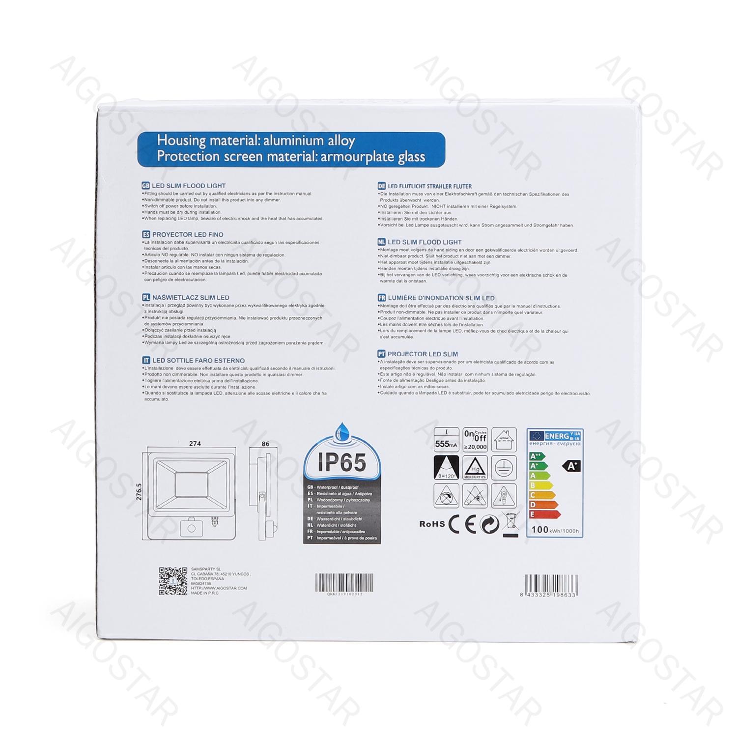 LED sensor floodlight 100W 9000lm 4000K IP65