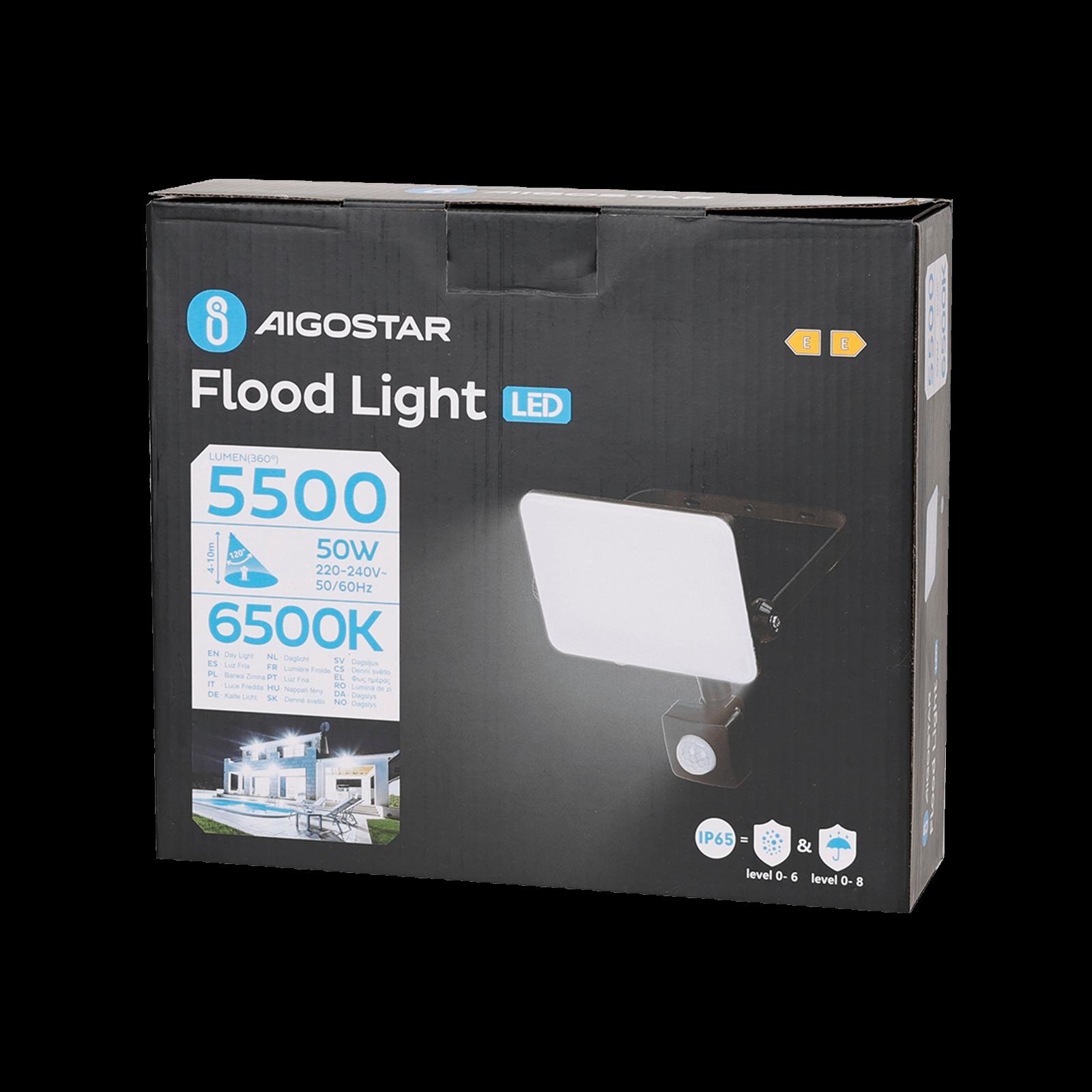 LED Motion Sensor Frosted Cover Floodlight with Black Housing, 50W, 6500K