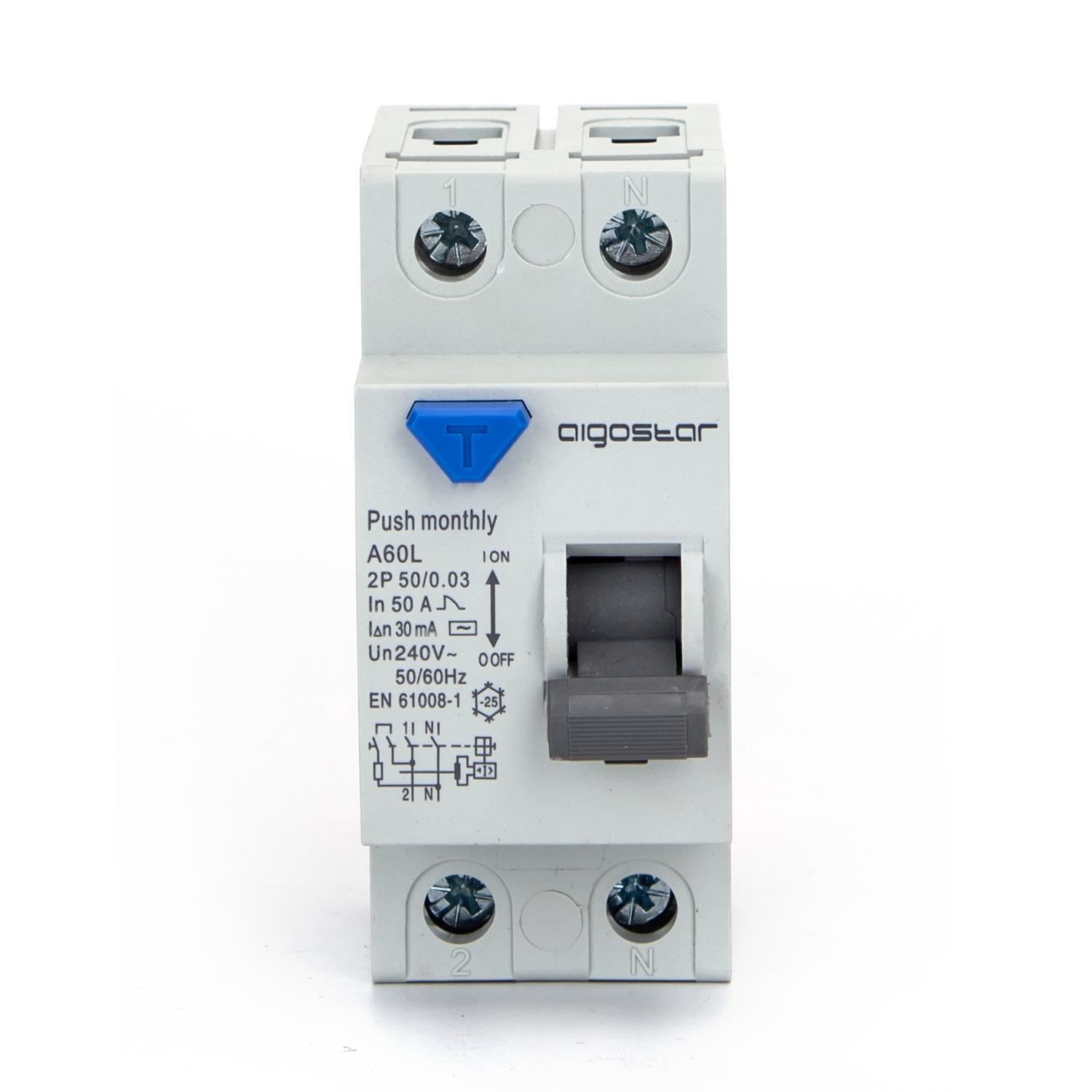 Residual Current Circuit Breaker 2P 50A 30mA AC Gray