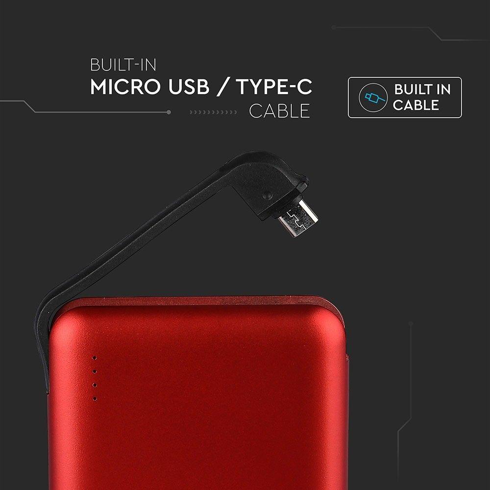 VT-3510 5000mah POWER BANK WITH LED LIGHT DISPLAY & BUILT IN CABLE(BLACK) RED