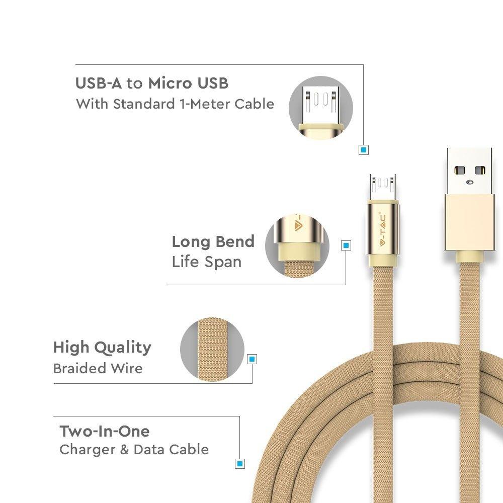 Przewód Mikro USB, 1m, Złoty, VTAC, SKU 8495