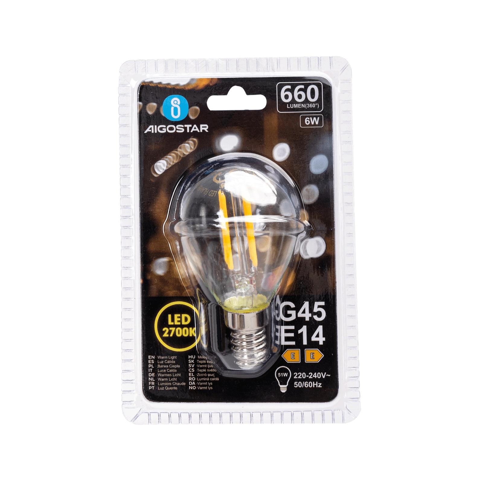 Żarówka LED Filament (Przezroczysta) G45 E14 6W