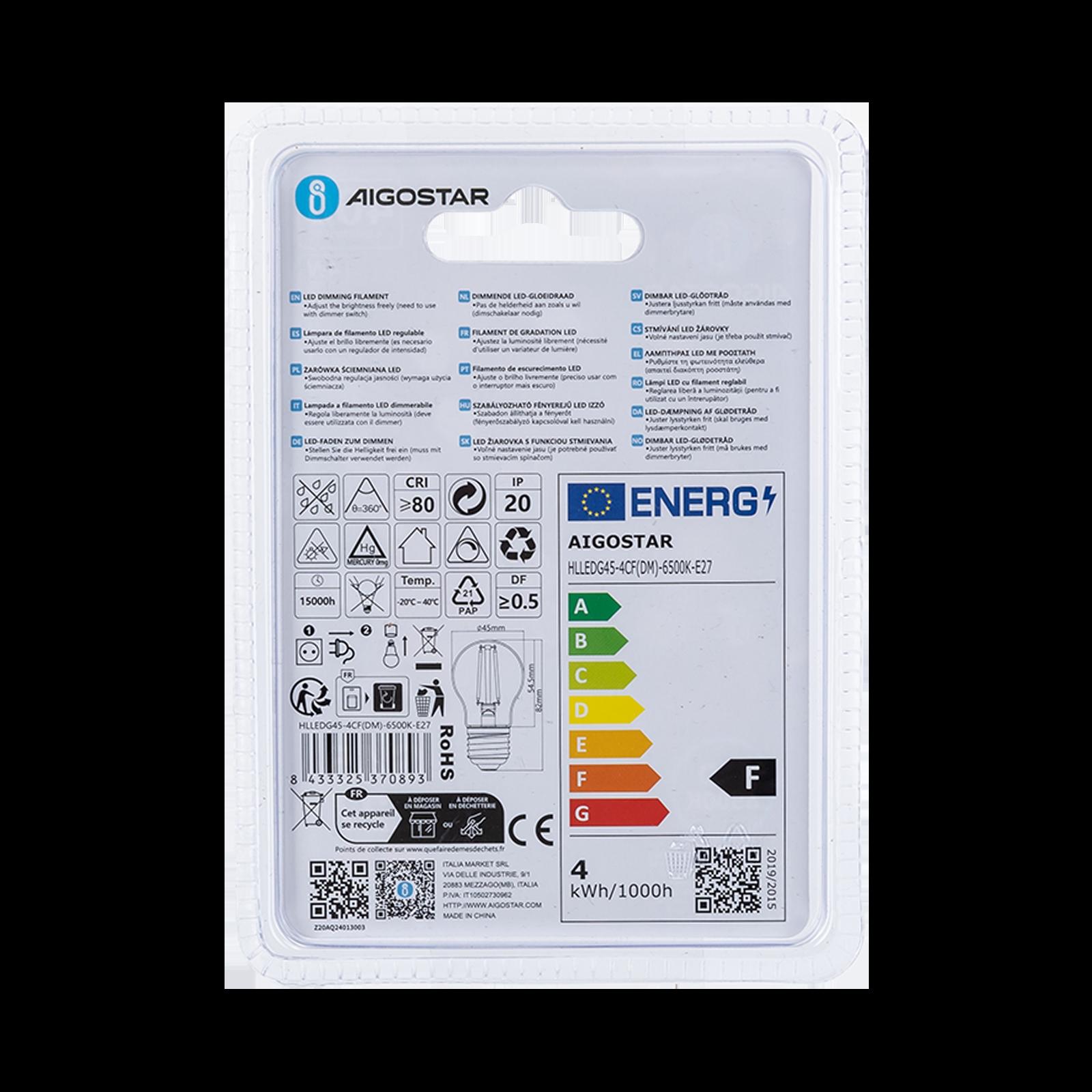 Ścemnialna żarówka LED G45 E27 4W 6500K