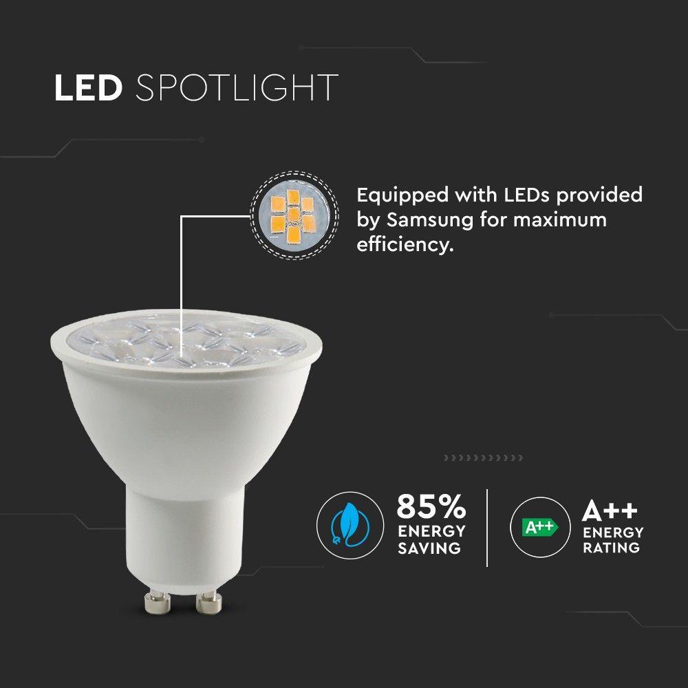 6W GU10 Żarówka LED, Chip SAMSUNG, Barwa:6400K, Kąt 10'D, Trzonek:GU10, VTAC, SKU 20028