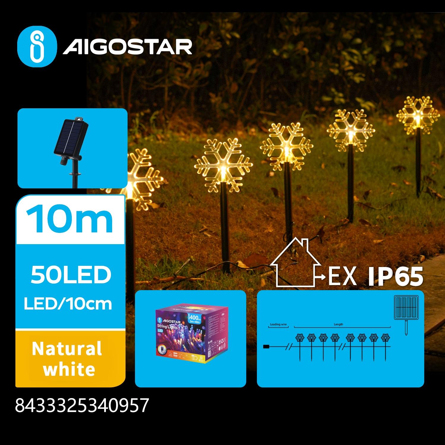 Solar snowflake ground-inserted light, natural white, 1m