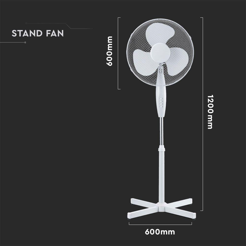 Wentylator podłogowy 40W, Ilość ramion: 3, Średnica: 40 cm, Biały, VTAC, SKU 7922