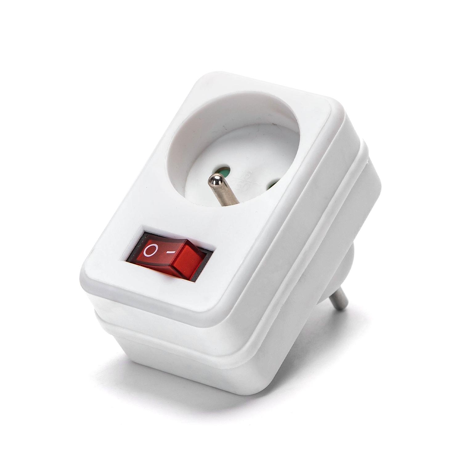 French 1-Way Adaptor (With Switch) 16A White