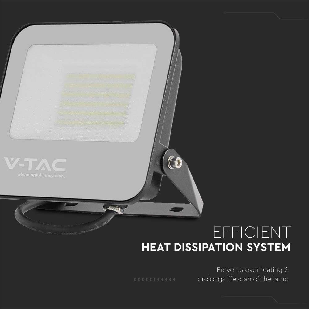 VT-4456 50W LED FLOODLIGHT 6500K BLACK BODY GREY GLASS 185LM/W