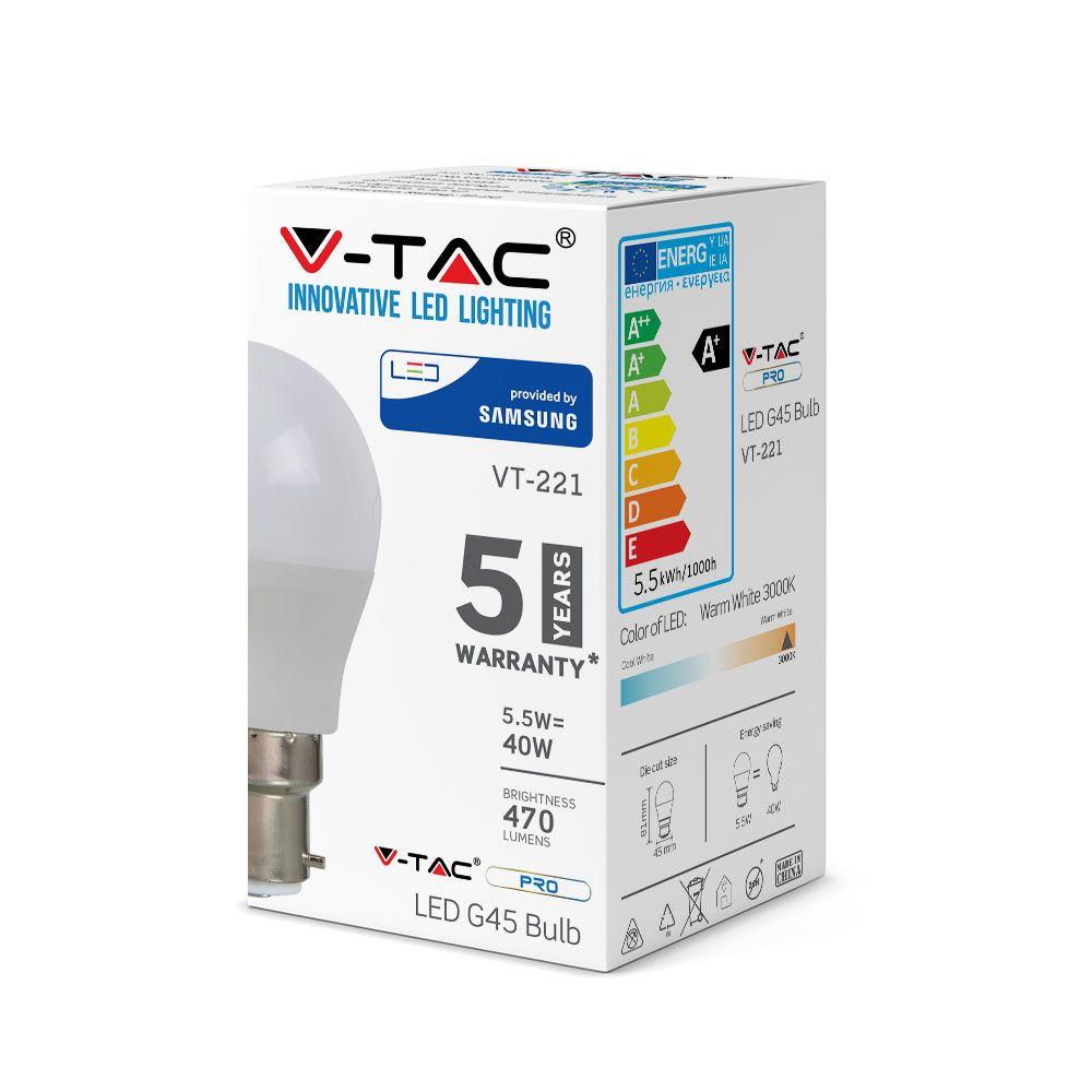 VT-221 5.5W G45 PLASTIC BULB SAMSUNG CHIP 3000K B22