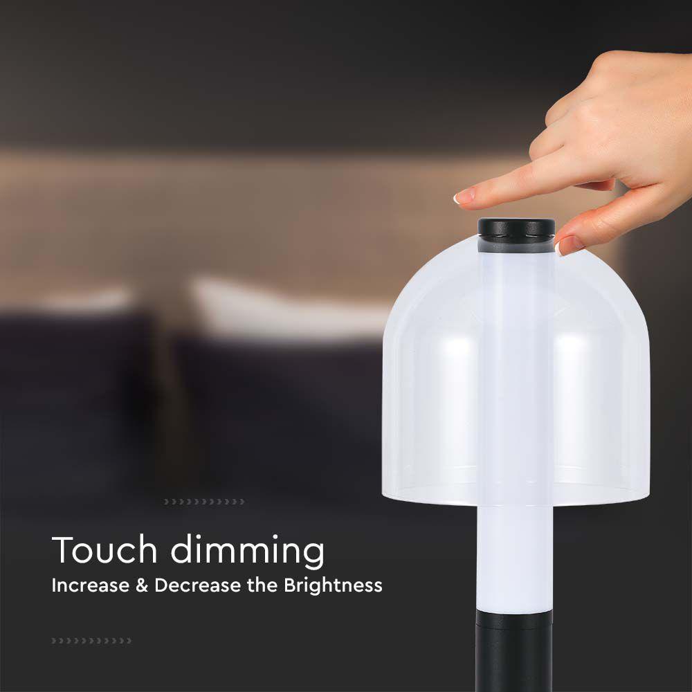 VT-1056 LED TABLE LAMP 1800mAH BATTERY D:140x300 3IN1 BLACK+TRANSPARENT GLASS BODY