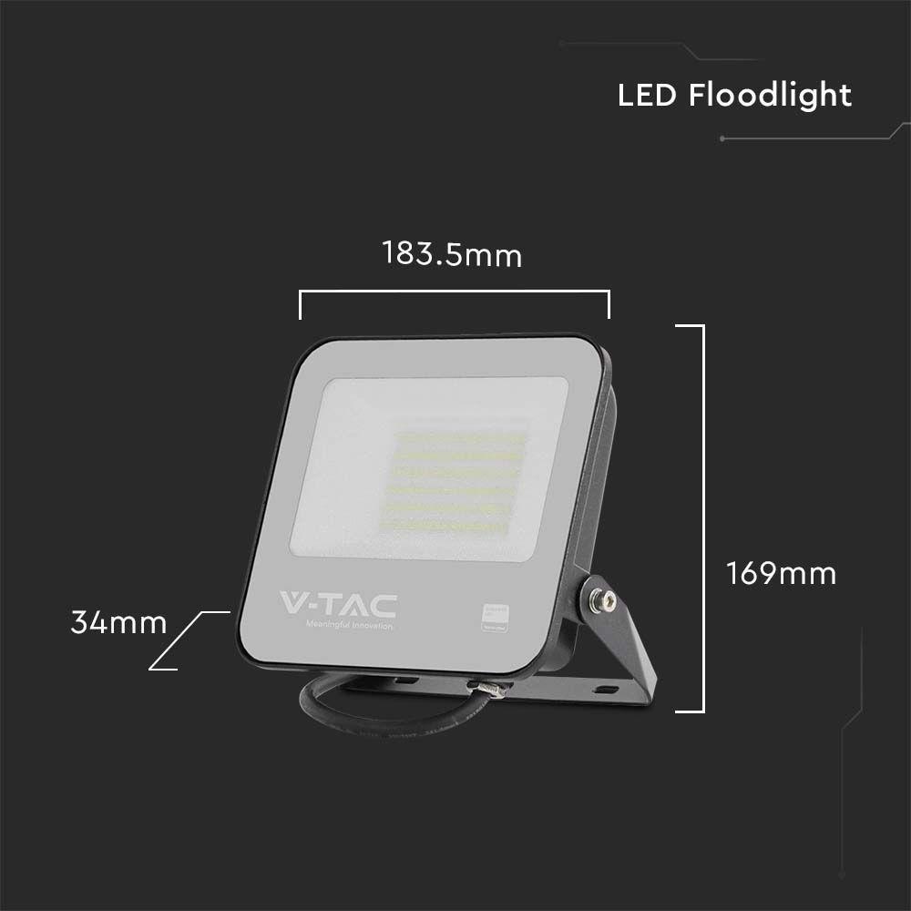 VT-4455 50W FLOODLIGHT SAMSUNG CHIP 1M WIRE 4000K BLACK BODY GREY GLASS 135LM/W