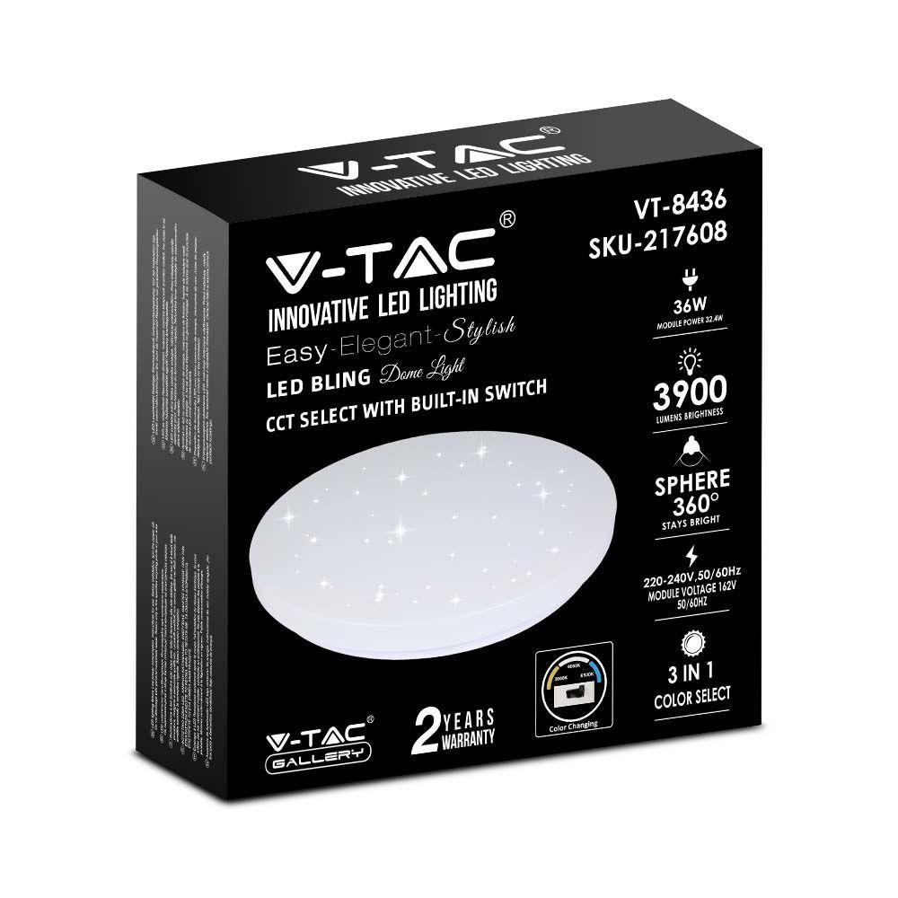 VT-8436-S 36W LED DOME LIGHT-450MM WITH STARRY COVER CCT 3IN1 ROUND