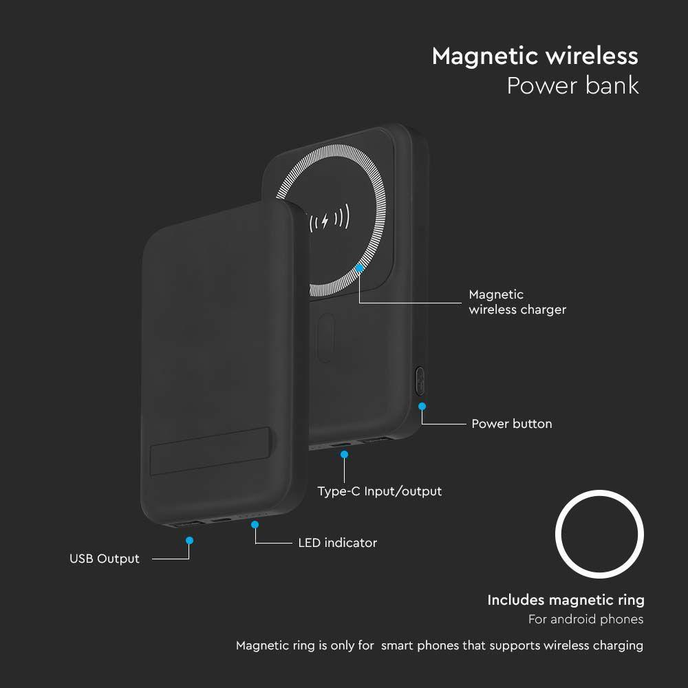 VT-3529 10000mah MAGNETIC WIRELESS POWER BANK WITH METAL RING-BLACK