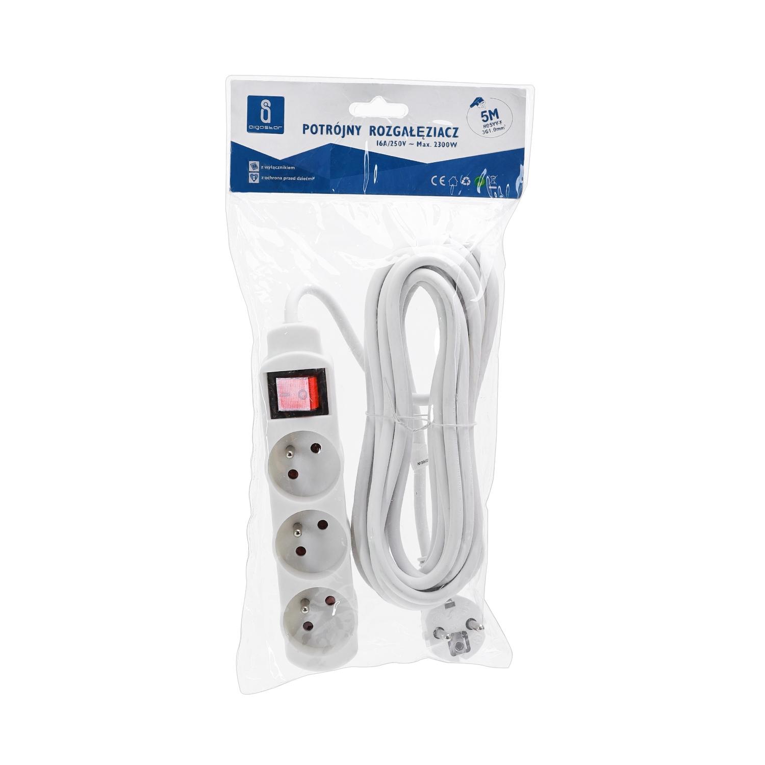 Power strips 3-way 5m H05VV-F 3G1.0m㎡ White