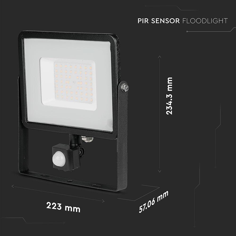 VT-50-S 50W SMD PIR SENSOR FLOODLIGHT SAMSUNG CHIP 6400K BLACK BODY