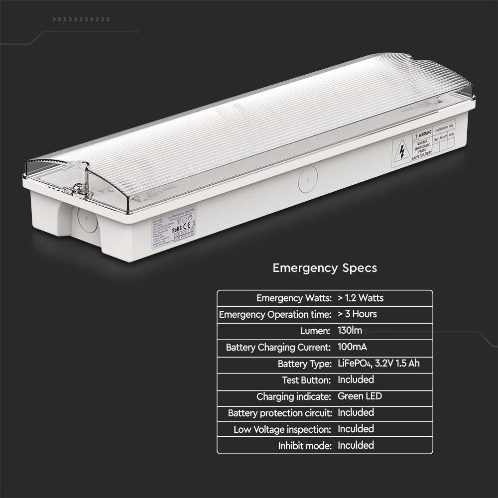 VT-996 3W LED EMERGENCY EXIT LIGHT SELF TEST BUTTON 6400K