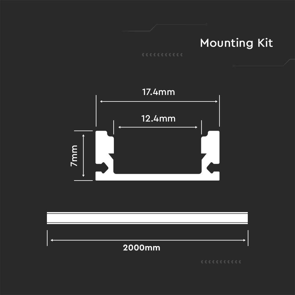 VT-8113-W MOUNTING KIT WITH DIFFUSER FOR LED STRIP PCB 12MM SURFACE 2000X17.4X7MM WHITE