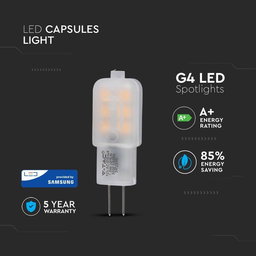 1.5W Żarówka LED, Chip SAMSUNG, Barwa:6400K, Trzonek:G4, VTAC, SKU 242