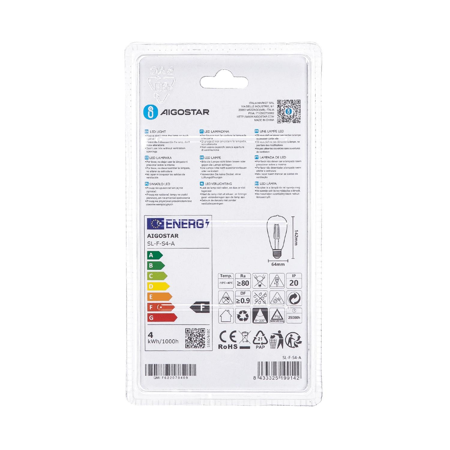 Żarówka LED Filament (Bursztynowa) ST64 E27 4W(4W,400lm,E27,2200K)