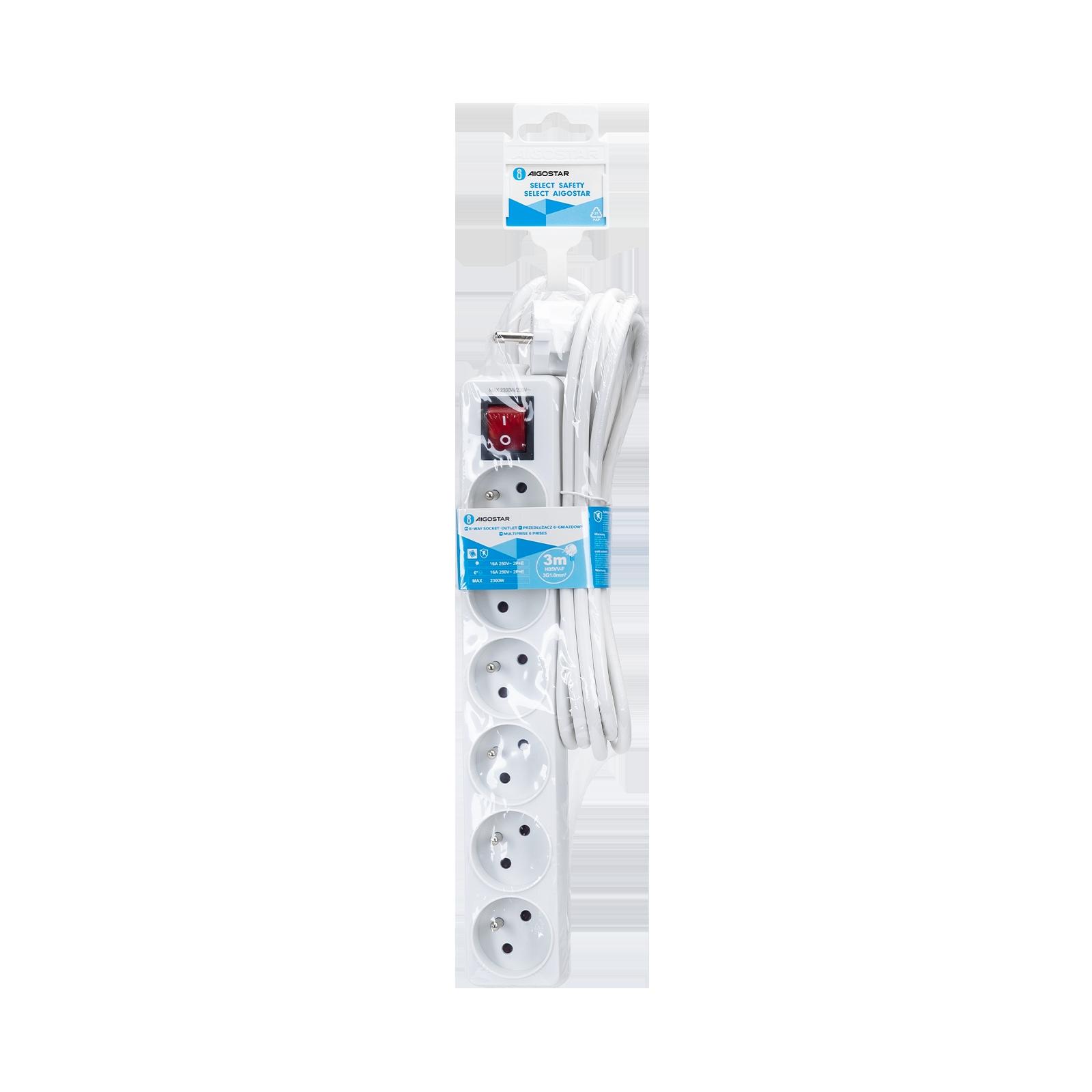 Power strips 6-way 3m H05VV-F 3G1.0m㎡ White