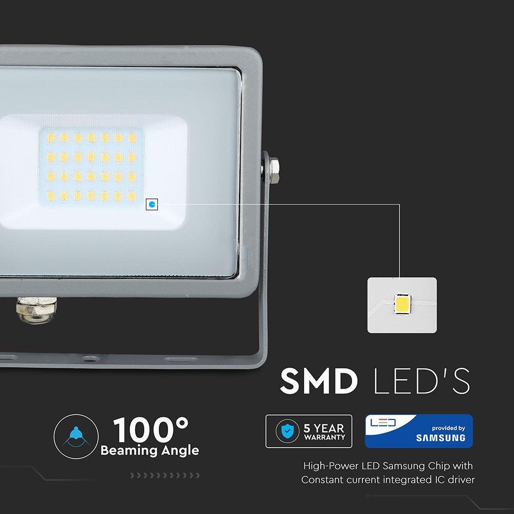 20W Naświetlacz LED SMD, Chip SAMSUNG, Barwa:3000K, Obudowa: Szara , VTAC, SKU 445