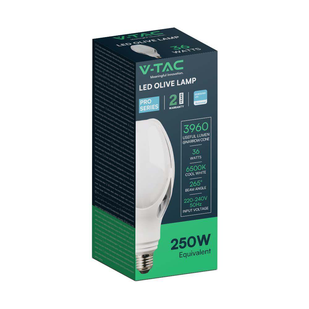 36W Uliczna Żarówka LED, Chip SAMSUNG, Barwa:6500K, Trzonek:E27, VTAC, SKU 21285