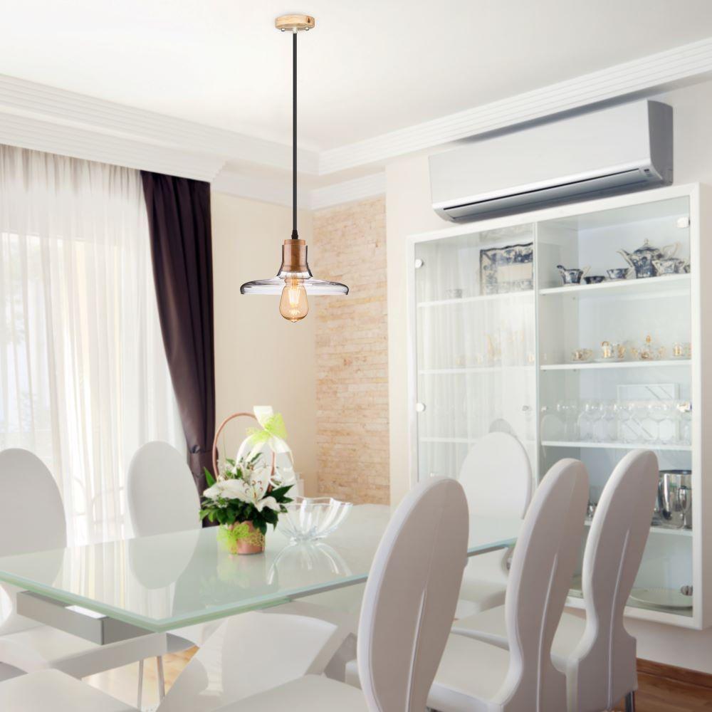 VT-7240 TRANSPARENT GLASS+WOOD PENDANT LIGHT WITH CANOPY-E27