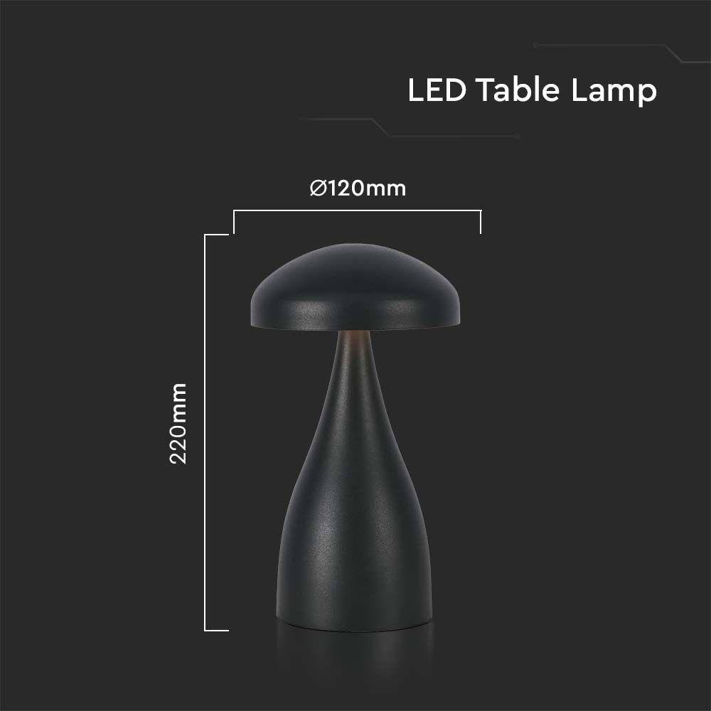 Lampka nocna LED zasilana bateryjnie, Wysokość:22cm, Bateria 1800mAh, Ściemnianie przez dotyk, Barwa:3w1, Obudowa: Czarna, VTAC, SKU 7895