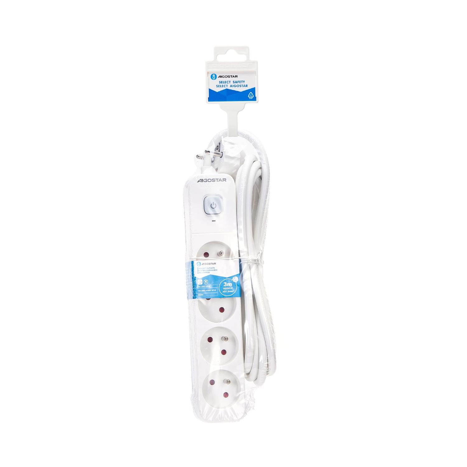 Power strips 4-way 3m H05VV-F 3G1.5m㎡ White and Gray